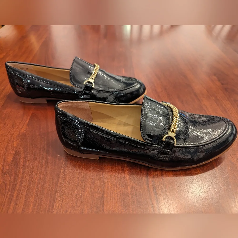 Franco Sarto Persephone black patent flats, size 8